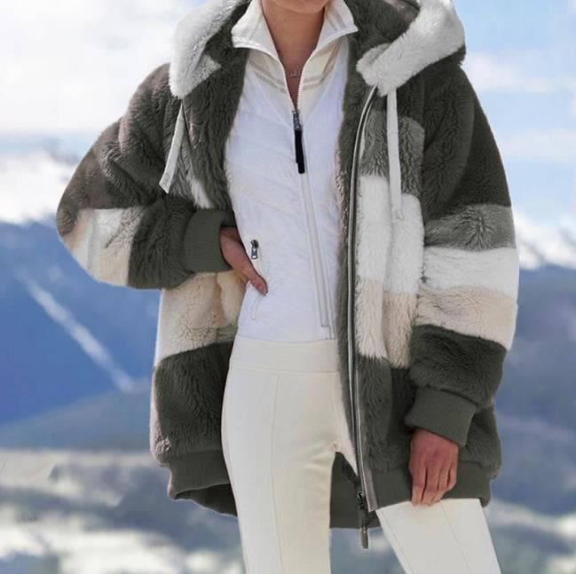 Damen Winterjacke | Gefütterte Kontrastjacke mit Kapuze und lockerer Passform