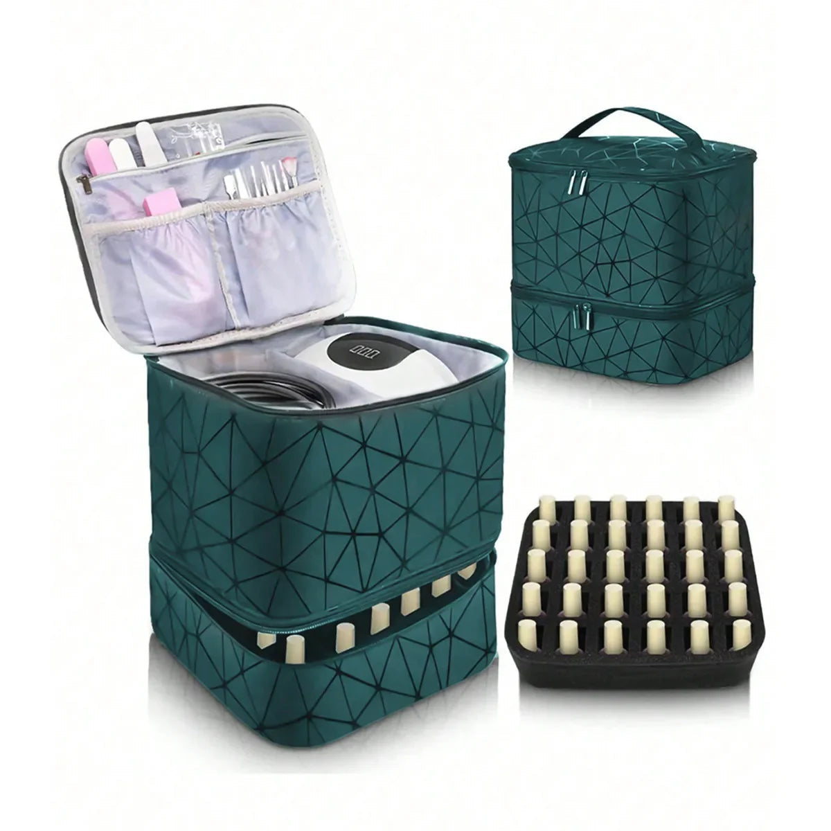 NailGlam Doppelstöckiger Nagellack-Organizer | Tragbare Kosmetiktasche für Frauen | Reise- und Aufbewahrungsbox