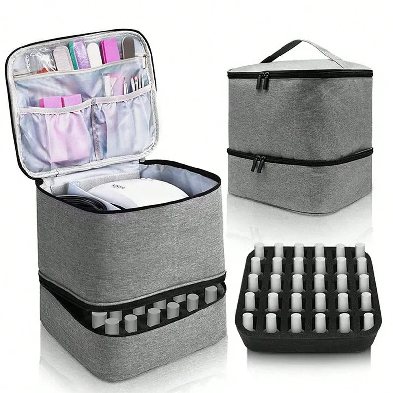 NailGlam Doppelstöckiger Nagellack-Organizer | Tragbare Kosmetiktasche für Frauen | Reise- und Aufbewahrungsbox