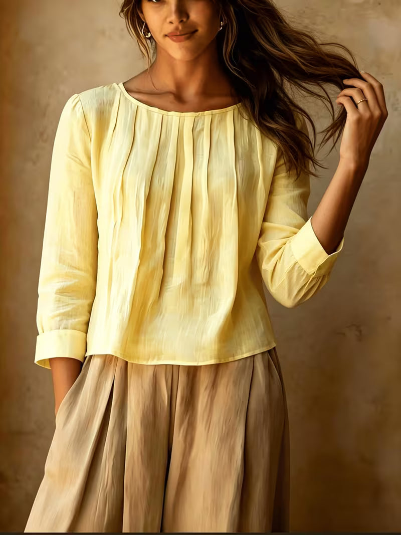 Gelina – Bluse Mit Rundhalsausschnitt Und Falten Vorne