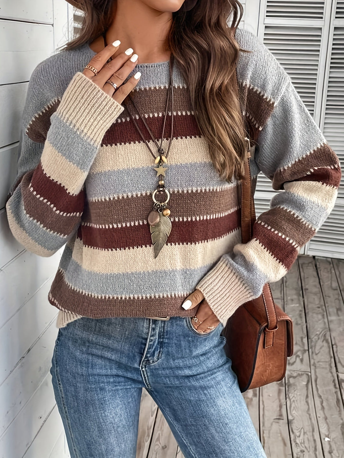 Delphine | Damen gestreifter Pullover mit Rundhalsausschnitt