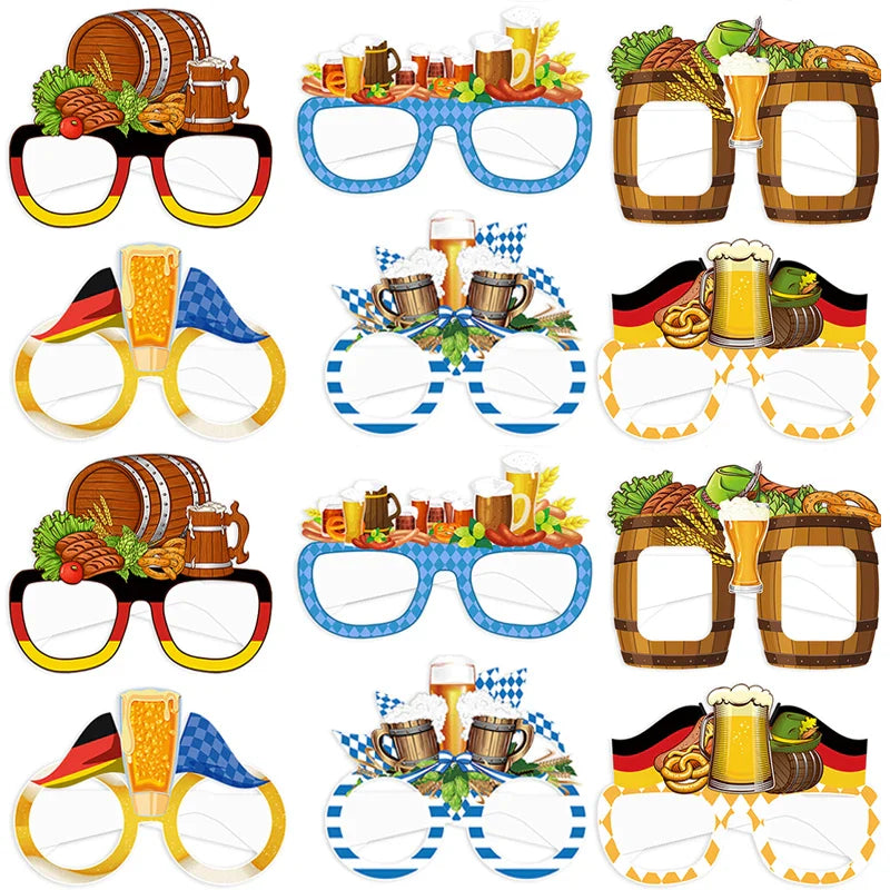 Oktoberfest Fotobrillen Set – 12 bunte Papier-Fotorequisiten