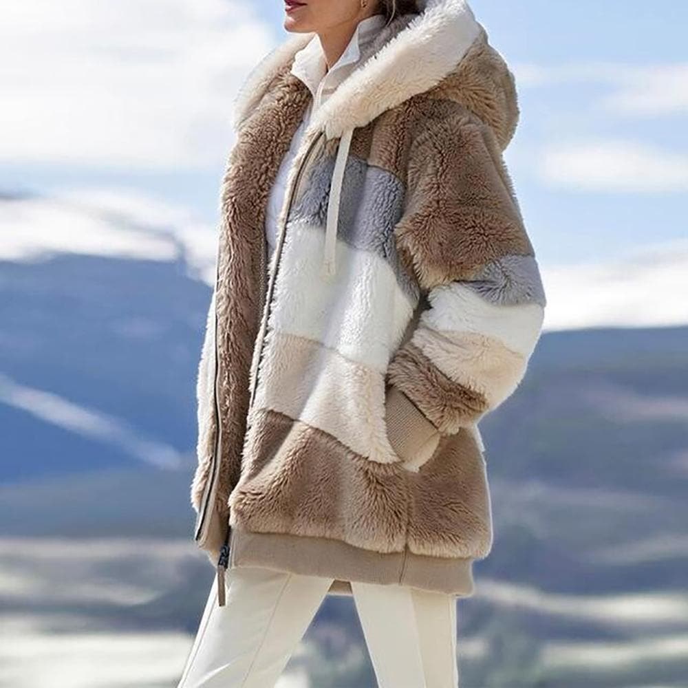 Damen Winterjacke | Gefütterte Kontrastjacke mit Kapuze und lockerer Passform