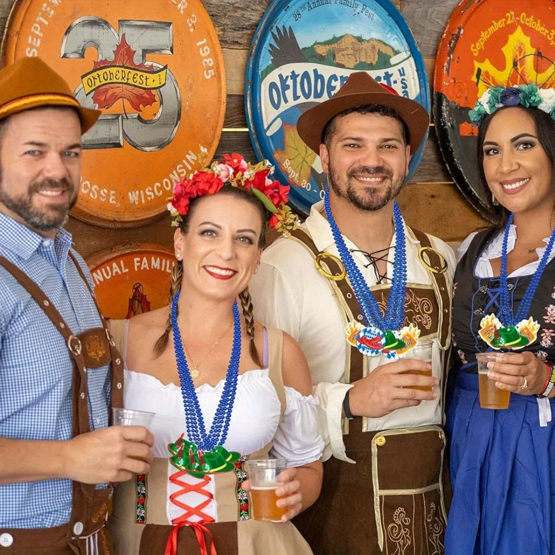 Party-Halsketten-Set, 21-teilig | Oktoberfest bayerisches Motiv | Leichte Stoffperlen