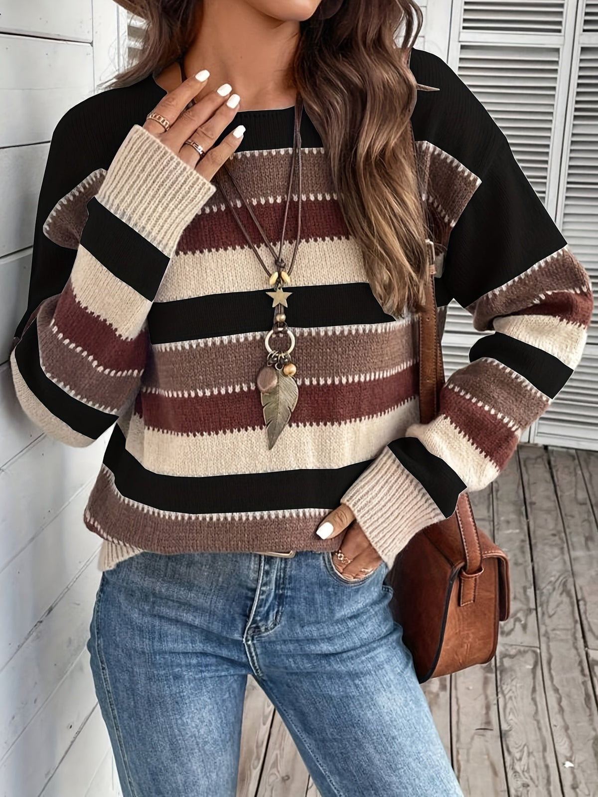 Delphine | Damen gestreifter Pullover mit Rundhalsausschnitt