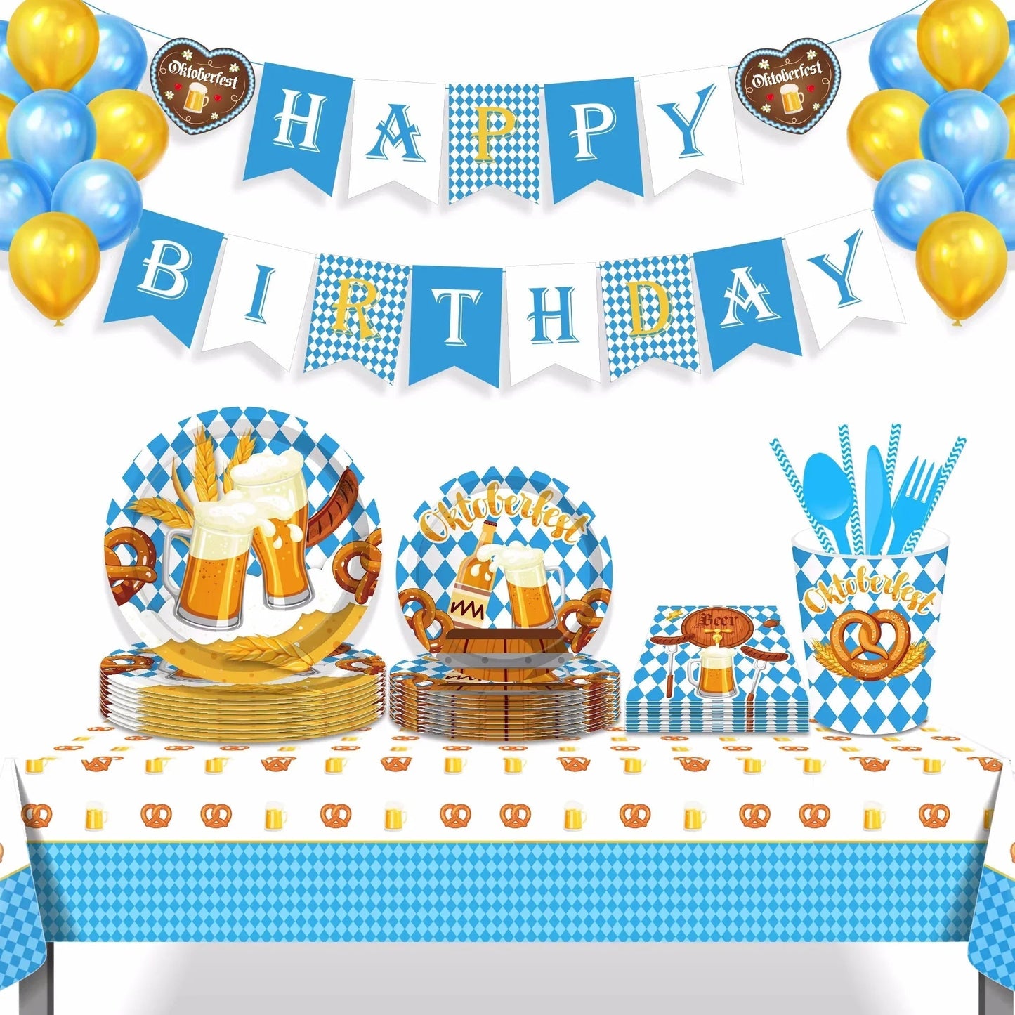 Party-Geschirr-Set | Oktoberfest Bayerisches Design | 76-teiliges Einweg-Set | Einfache Reinigung