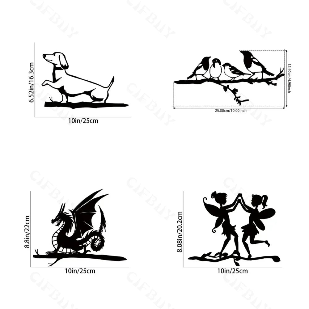 ArtVireo Metall Vogel Baum- & Gartendekor | Silhouetten von Vögeln/Drachen/Feen/Hunden | Außendekoration