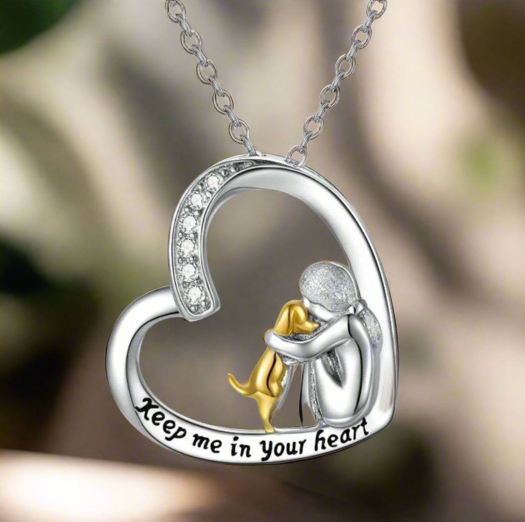925er Sterling-Silber Halskette – Herz & Hund Design mit Zirkonia