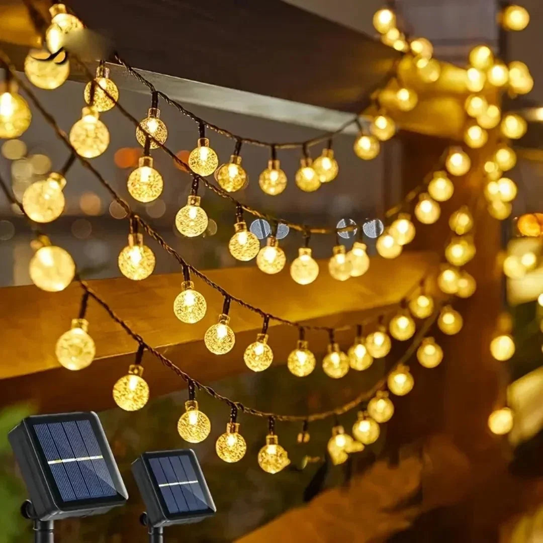 Solar LED Lichterkette mit Kristallkugeln für Garten und Terrasse