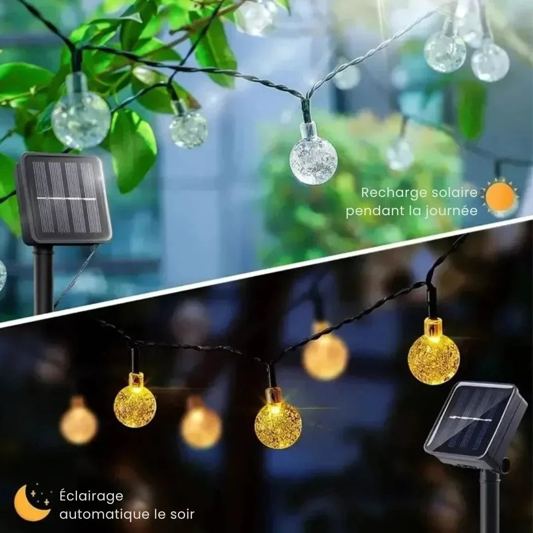 Solar LED Lichterkette mit Kristallkugeln für Garten und Terrasse