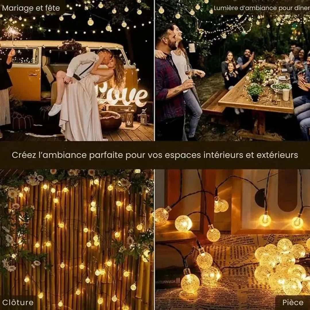 Solar LED Lichterkette mit Kristallkugeln für Garten und Terrasse