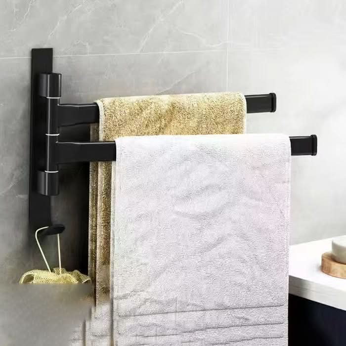 Handtuchhalter Metall mit 2 Armen | Platzsparende Wandmontage für Badezimmer, Gästetoilette und Küche | Schwarz, Stabil im Alltag