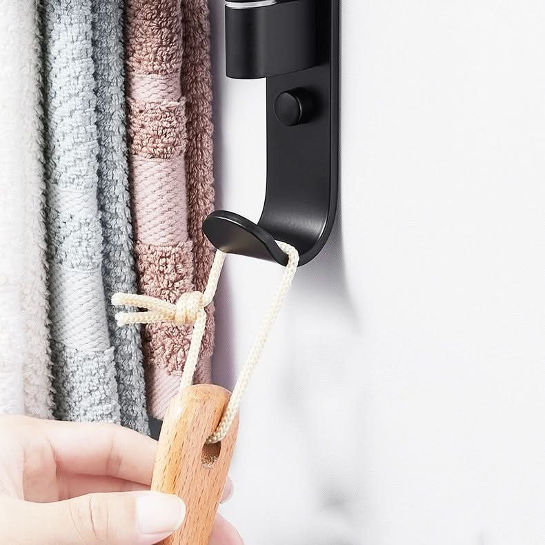 Handtuchhalter Metall mit 2 Armen | Platzsparende Wandmontage für Badezimmer, Gästetoilette und Küche | Schwarz, Stabil im Alltag