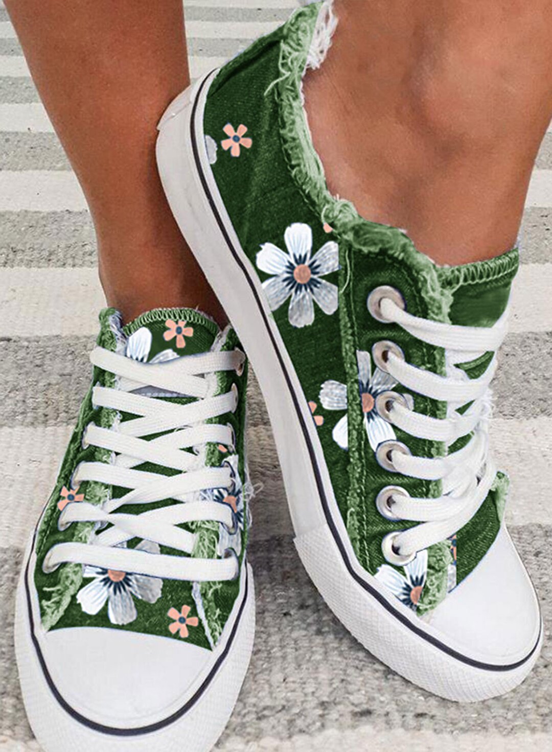Damen Sneaker Blumen Schnürschuhe aus Leinwand
