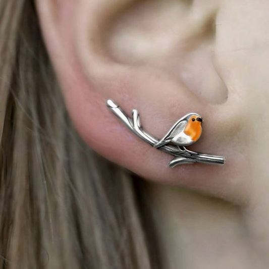 Vintage Vogel-Ohrringe in Silber