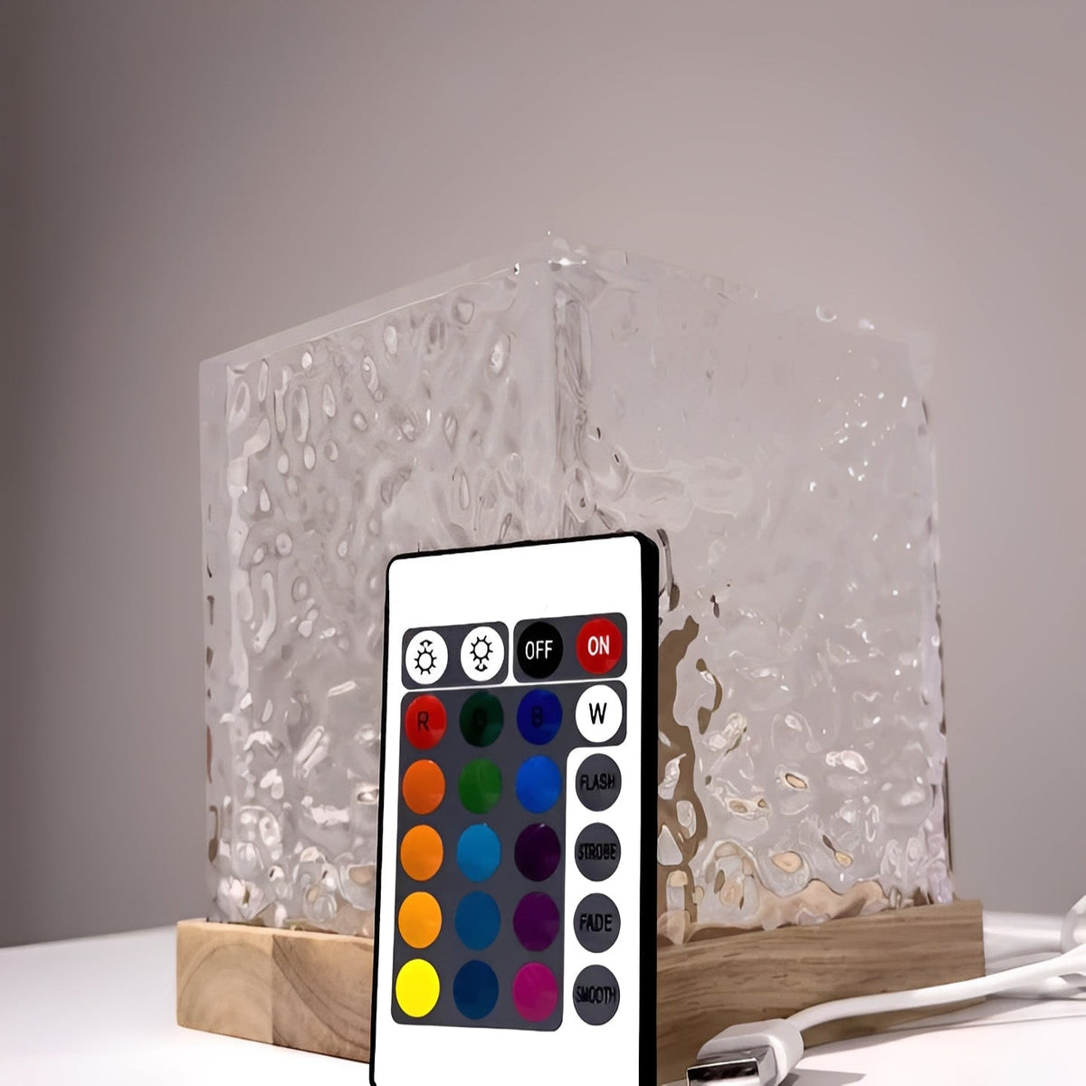 LED Wasserwellen-Projektionslampe aus Holz und Acryl | 16 Farben & Fernbedienung | Sanftes Lichtspiel für Entspannung