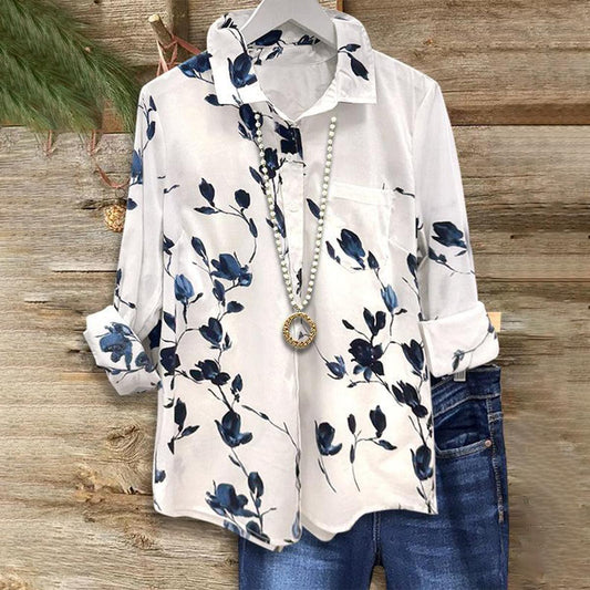 Blaue Blumenbluse für Frühlings- und Alltagseleganz