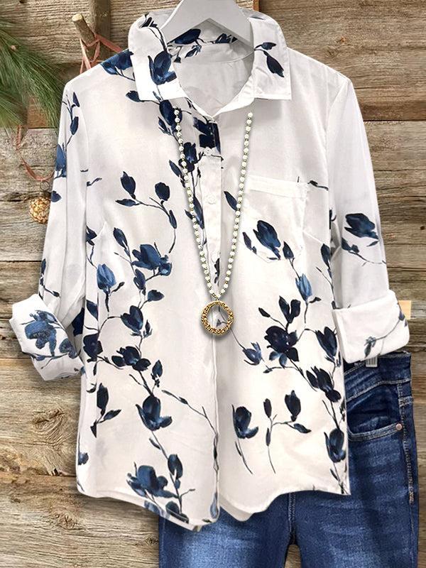 Blaue Blumenbluse für Frühlings- und Alltagseleganz