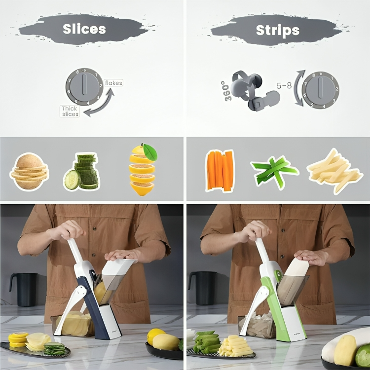 Gemüsehobel mit Handpresse | Schneidet Sticks, Scheiben & Würfel | Sicher ohne Fingerkontakt | GlideCut