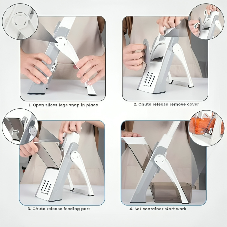 Gemüsehobel mit Handpresse | Schneidet Sticks, Scheiben & Würfel | Sicher ohne Fingerkontakt | GlideCut