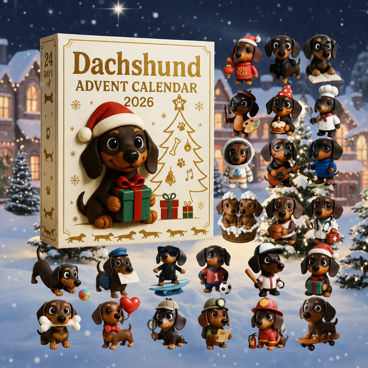 Dackel-Adventskalender | 24 Überraschungen | Sammelfiguren | Weihnachtscountdown