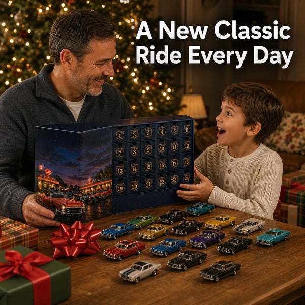 Adventskalender für Auto-Fans | 24 US-Auto-Miniaturen | Sammlerdisplay