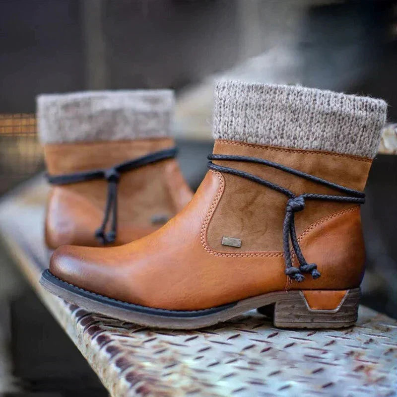 Damen Strick-Stulpen-Ankle Boots mit Schnürung