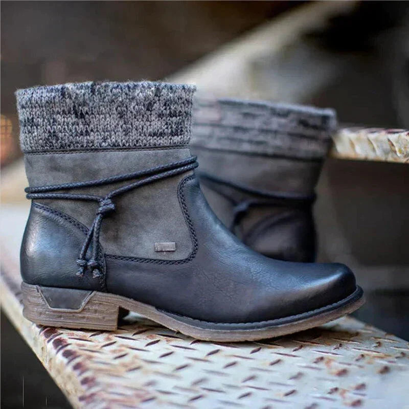 Damen Strick-Stulpen-Ankle Boots mit Schnürung