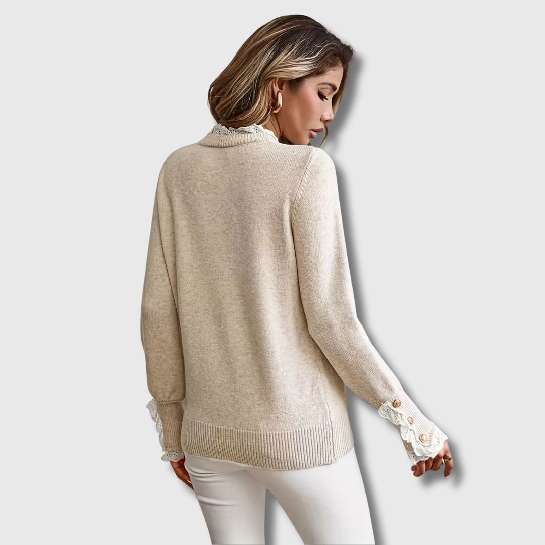 Odalys | Damen Rundhals-Spitzenpullover mit Knöpfen