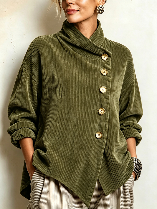 Moniza – Asymmetrischer Cordpullover mit Knopfleiste