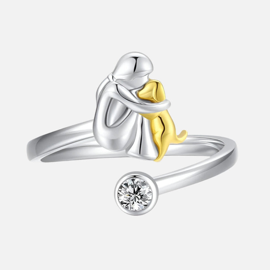 925er Sterling-Silber Hundering mit Zirkonia – Verstellbar & Handgefertigt