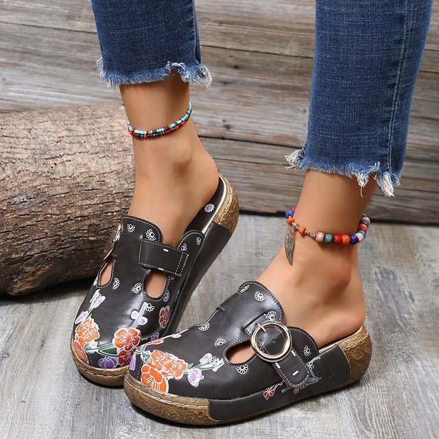 Orthopädische Damen-Sandalen mit Blumenmuster