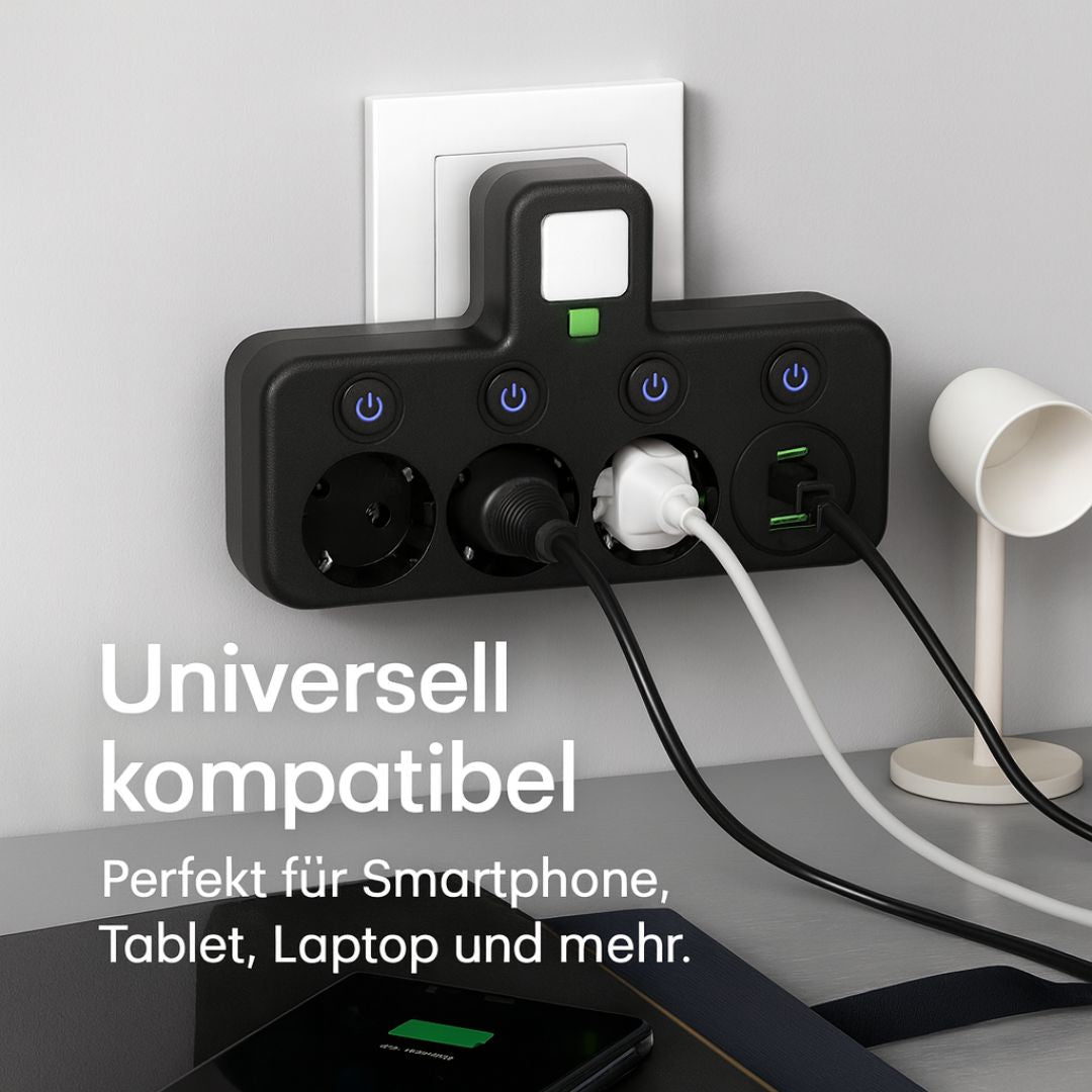 PowerGrid | Steckdosenleiste mit 3 Steckdose | Mehrfachsteckdose mit USB & Schalter
