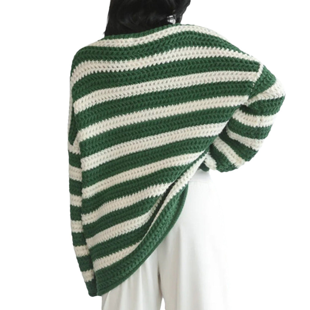 Damen gestreifter Pullover mit Rundhalsausschnitt und langen Ärmeln