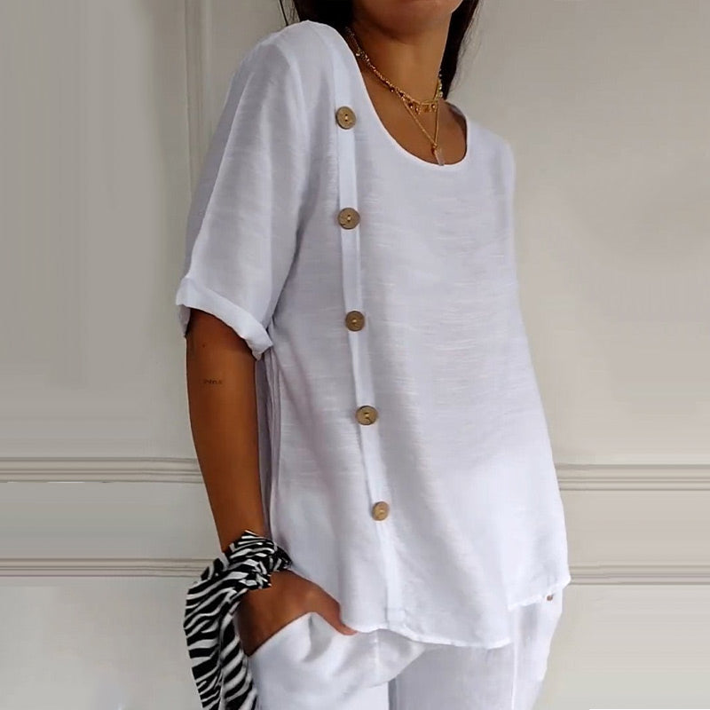 Bluse mit Rundhalsausschnitt und seitlichen Knöpfen für Damen