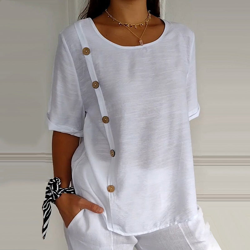 Bluse mit Rundhalsausschnitt und seitlichen Knöpfen für Damen