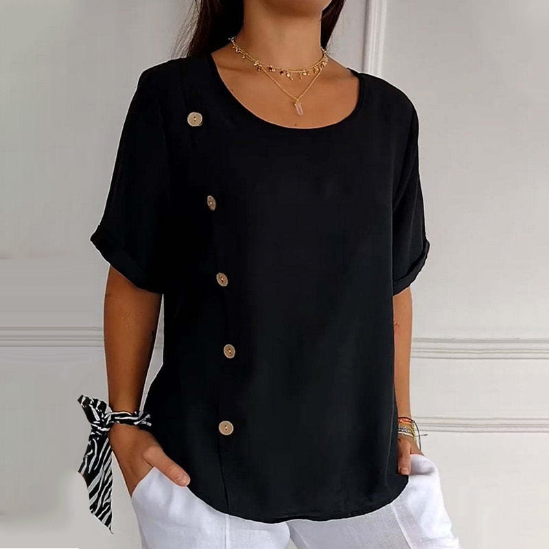 Bluse mit Rundhalsausschnitt und seitlichen Knöpfen für Damen
