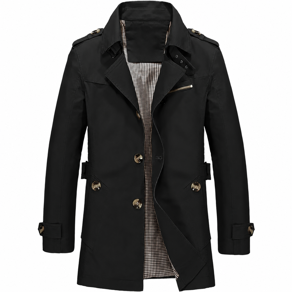 Alpaslan – Kurzer Trenchcoat mit Reverskragen und Knopfleiste