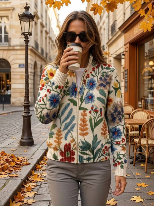 Davan – Strickjacke mit Reißverschluss und Blumenmuster