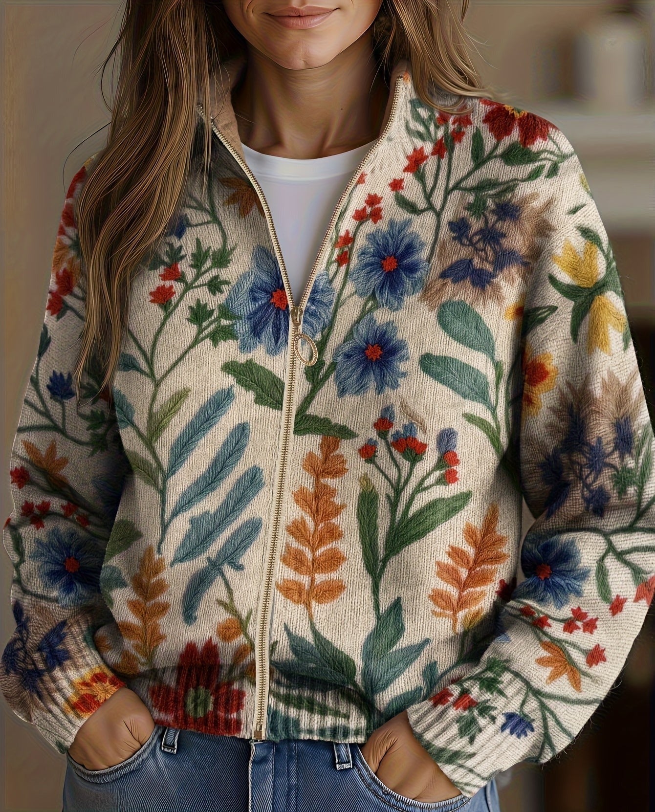 Jorina | Zip-Cardigan mit Wildblumenprint