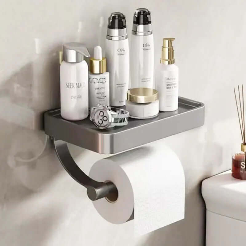 Toilettenpapierhalter | Ablage für Handy & Zubehör | Platzsparend | ShelfRoll