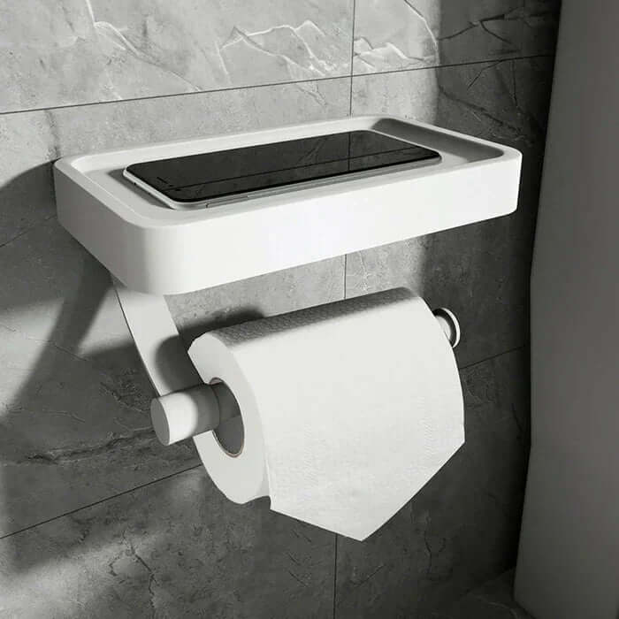 Toilettenpapierhalter | Ablage für Handy & Zubehör | Platzsparend | ShelfRoll