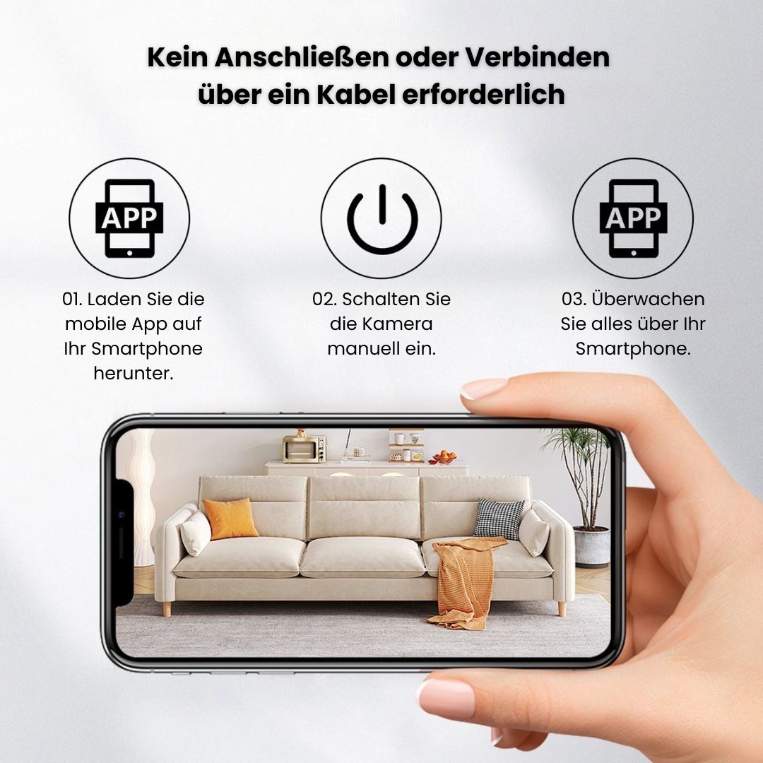 Überwachungskamera für außen & innen | Mini WLAN Kamera mit Live Übertragung auf Handy | Kabellos & Kompakt | MiniWächter