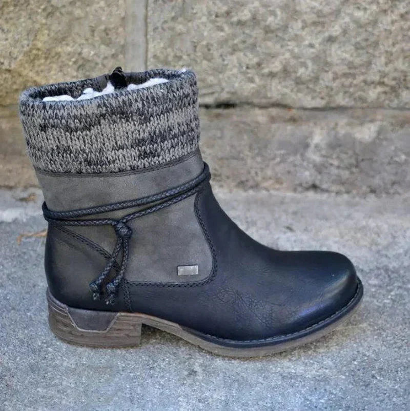 Damen Strick-Stulpen-Ankle Boots mit Schnürung