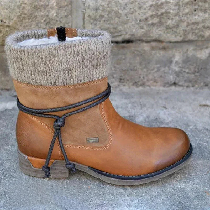 Damen Strick-Stulpen-Ankle Boots mit Schnürung