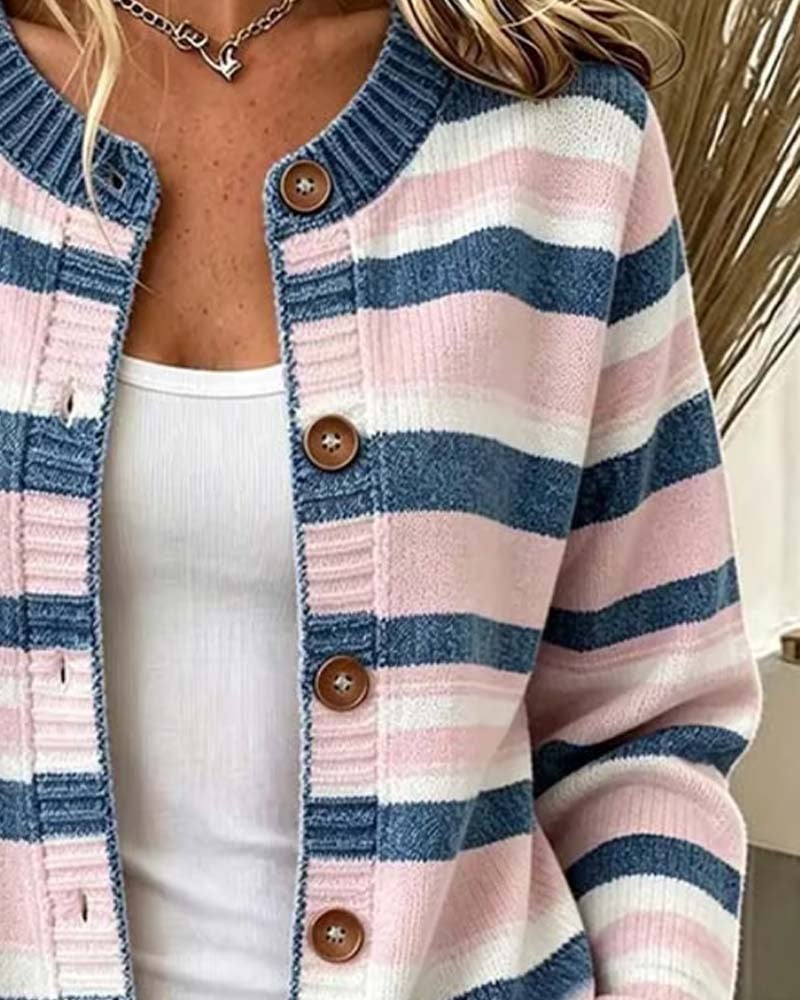 Christelle – Gestreifter Cardigan mit Rundhalsausschnitt und Knopfleiste