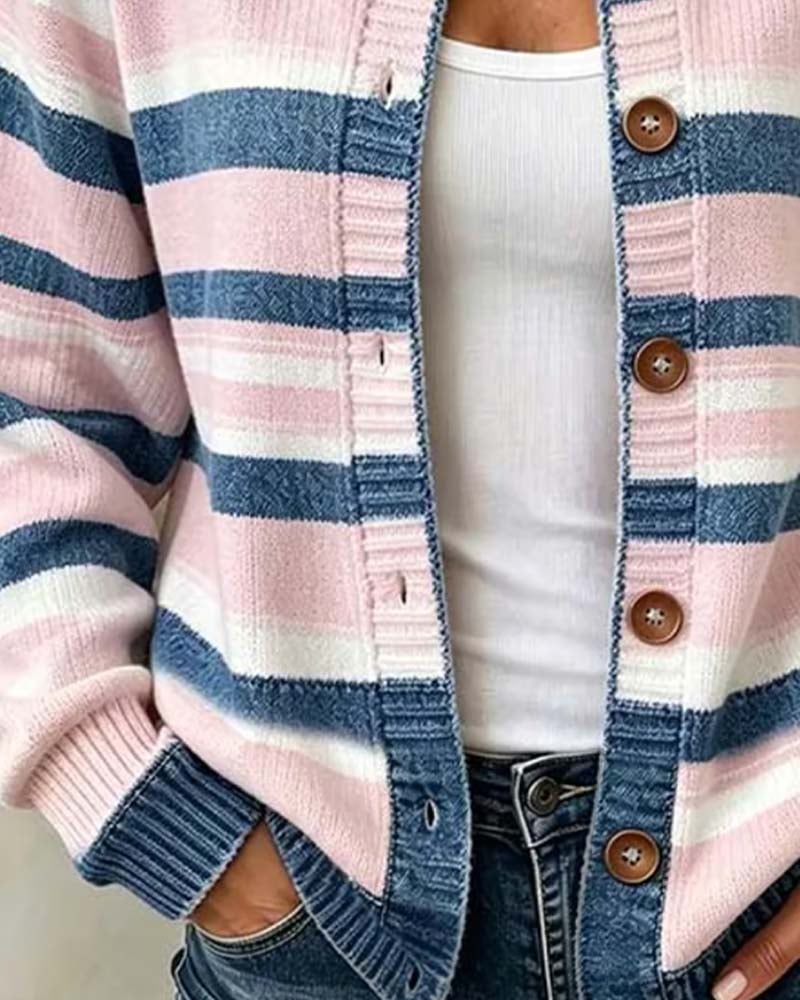 Christelle – Gestreifter Cardigan mit Rundhalsausschnitt und Knopfleiste