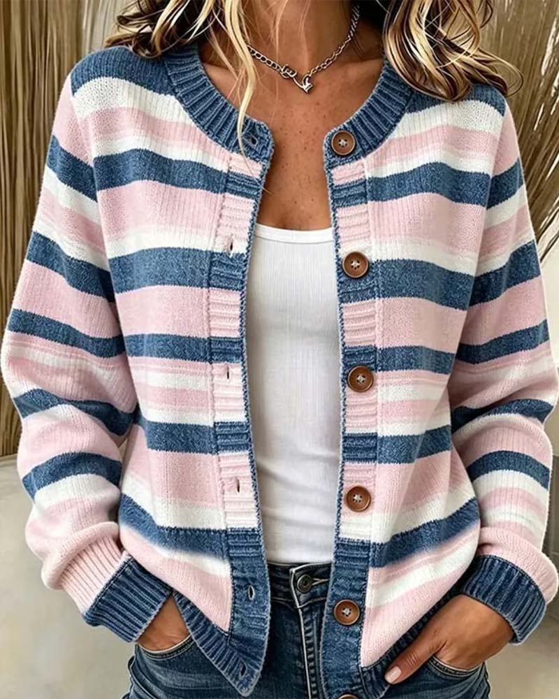 Christelle – Gestreifter Cardigan mit Rundhalsausschnitt und Knopfleiste