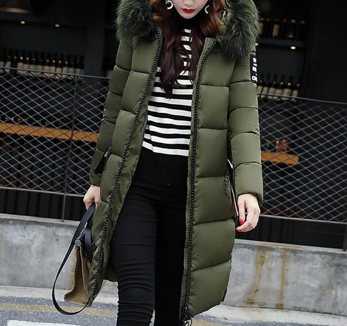 Winterjacke Damen Lang mit Kunstfellkragen