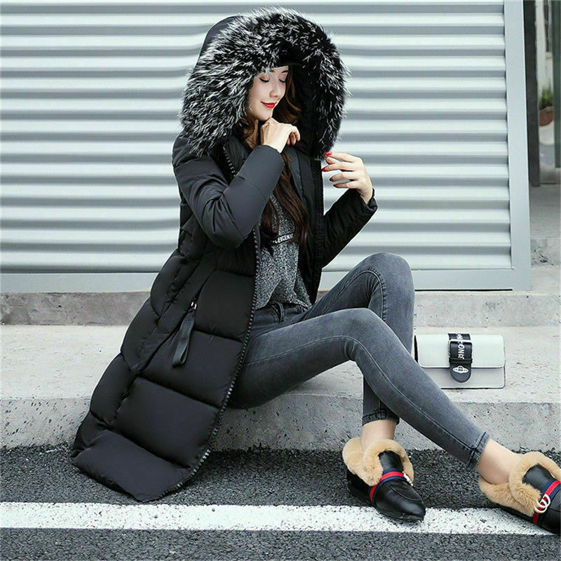 Winterjacke Damen Lang mit Kunstfellkragen